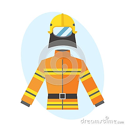 Firefighter yellow fire-proof uniform equipment rescue safety fighter professional protective vector. Vector Illustration