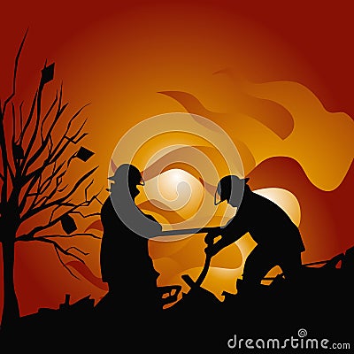 Firefighters extinguish a fire Vector Illustration