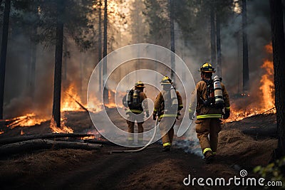 Firefighters extinguish a forest fire. Brave people doing dangerous work Stock Photo