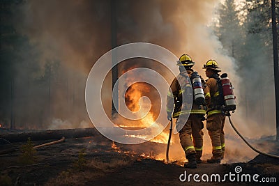 Firefighters extinguish a forest fire. Brave people doing dangerous work Stock Photo