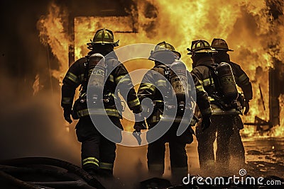 Firefighters fighting a fire Stock Photo