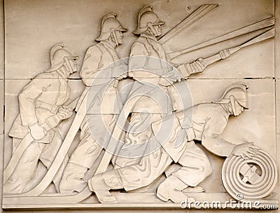 Firefighters frieze, London Stock Photo