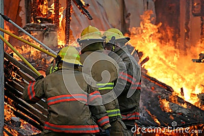 Firefighters Inside the Fire Stock Photo