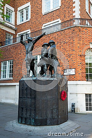 The Firefighters memorial in Carter Lane Gardens next to St Paul Editorial Stock Photo