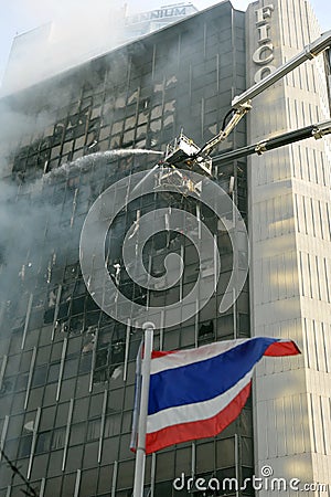 Firefighters Tackle a Blaze in an Office Block Editorial Stock Photo