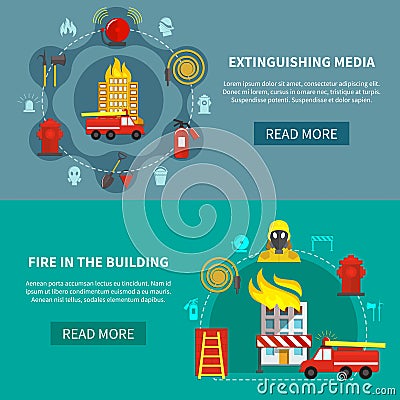 Firefighting Banners Set Vector Illustration