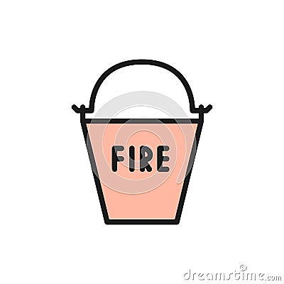 Firefighting bucket, fire equipment flat color line icon. Vector Illustration