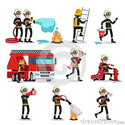 Firefighting Colorful Icons Set Vector Illustration