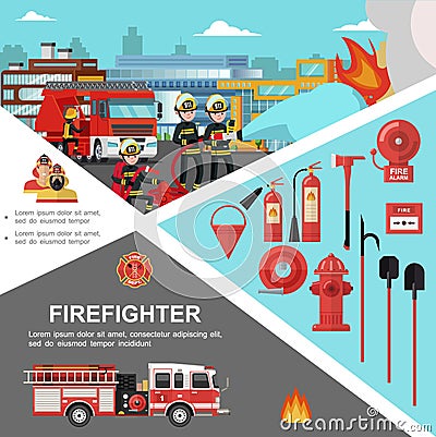 Firefighting Colorful Template Vector Illustration