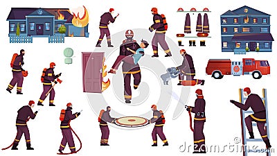 Firefighting Flat Icons Collection Vector Illustration