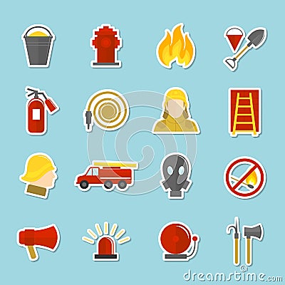 Firefighting icons stickers Vector Illustration