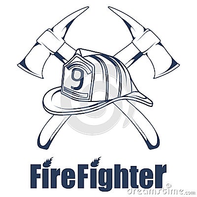 Firefighting logo. The fireman`s head in a mask. Fire department label. Vector Illustration