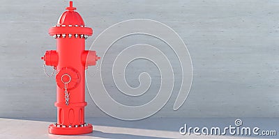 Firefighting public system fire hydrant red color outdoors on concrete background. 3d illustration Cartoon Illustration