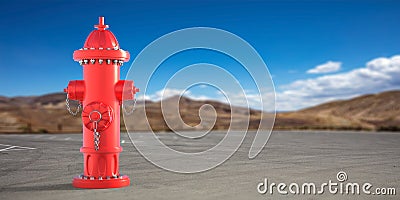 Firefighting public system fire hydrant red color outdoors in forest background. 3d illustration Cartoon Illustration