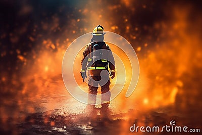 smoke uniform fireman firefighter fire safety fighter equipment rescue emergency. Generative AI. Stock Photo