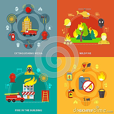 Firefighting 2x2 Concept Vector Illustration