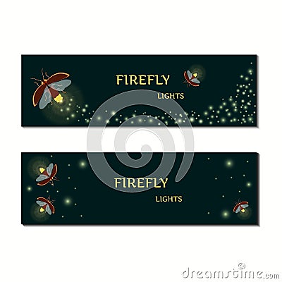 Firefly bug banner set Vector Illustration