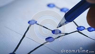 Firefly draws an upward graph on paper with key points highlighted, showcasing growth and development over time Stock Photo