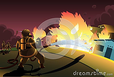Fireman in Action Vector Illustration