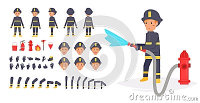 Fireman for animation. Poses front, Vector Illustration