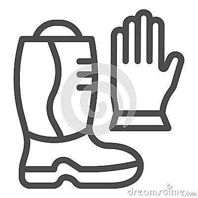 Fireman boots and gloves line icon. Fire protection equipment outline style pictogram on white background. Firefighting Vector Illustration