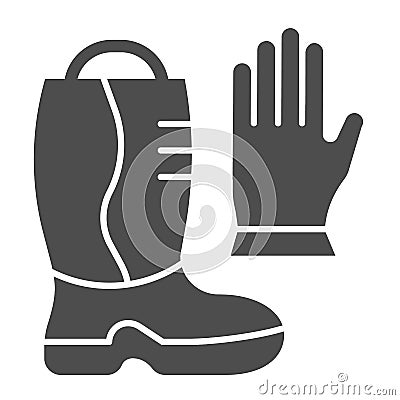 Fireman boots and gloves solid icon. Fire protection equipment glyph style pictogram on white background. Firefighting Vector Illustration