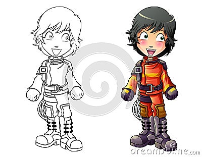 Fireman cartoon easily coloring page for kids Vector Illustration