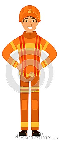 Fireman character. Cartoon firefighter. Fire safety worker Vector Illustration