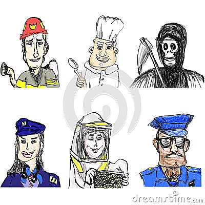 Fireman, Chef, Pilot Woman, Beekeeper, Policeman, Angel of Death Stock Photo