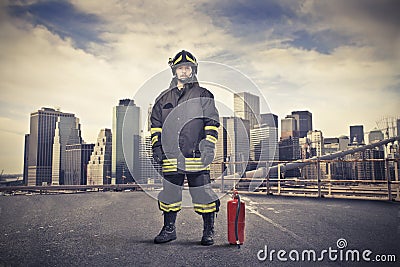 Fireman on a City Street Stock Photo