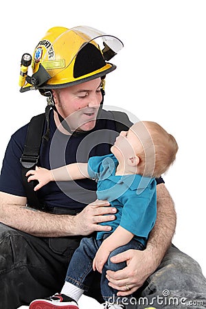 Fireman dad Stock Photo