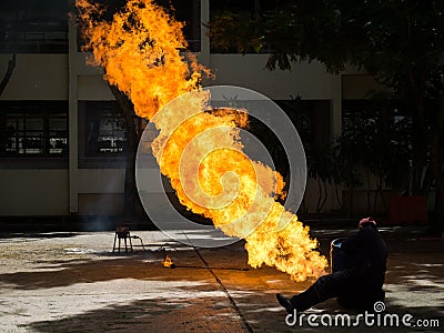 The fireman demonstrates how to suppress fire Stock Photo