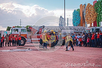 Fireman department vehicle exhibition in Managua Editorial Stock Photo