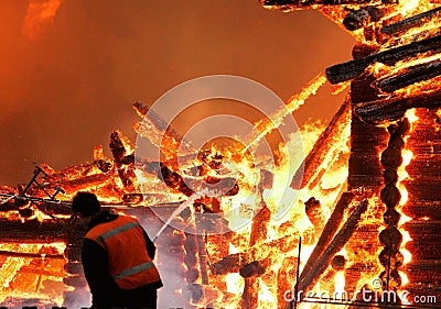 The fireman and fire Stock Photo