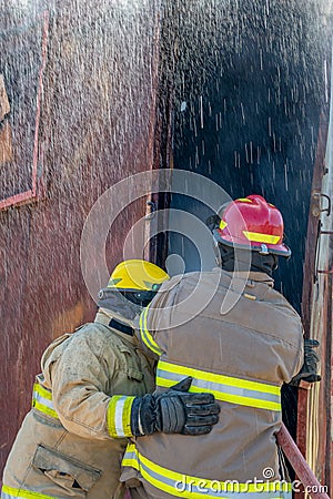 Fireman Fire Training Station Drill Stock Photo