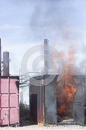 Fireman fire training station drill Stock Photo