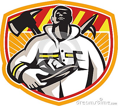 Fireman Firefighter Axe Hook Pike Pole Vector Illustration