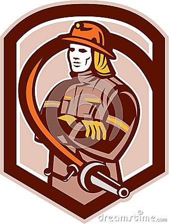 Fireman Firefighter Folding Arms Shield Retro Stock Photo