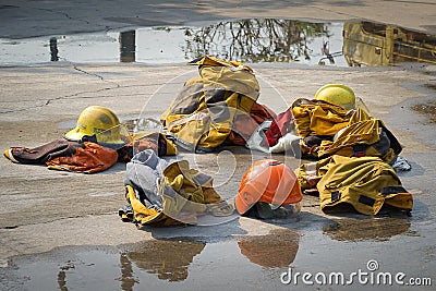 Fireman. Firefighters training. Stock Photo