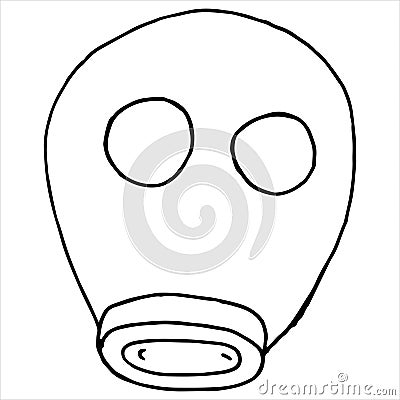 Fireman gas mask, vector element in doodle style, coloring book Vector Illustration