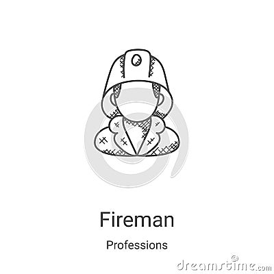 fireman icon vector from professions collection. Thin line fireman outline icon vector illustration. Linear symbol for use on web Vector Illustration