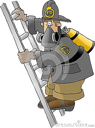 Fireman on a ladder Cartoon Illustration