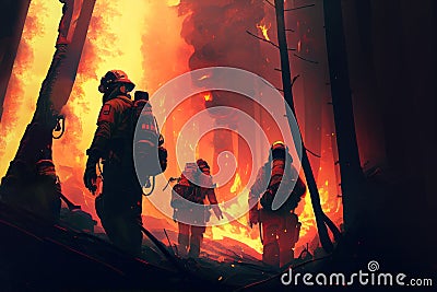 Fireman's fighting a bushfire. Stock Photo