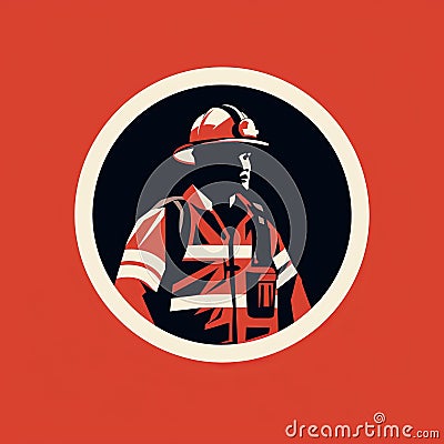 Minimalist Firefighter Icon On Orange Background Cartoon Illustration