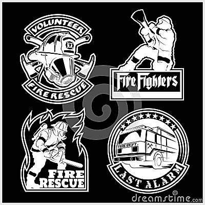 Firemans vector set - t-shirt graphics, fire department, sworn to protect Vector Illustration