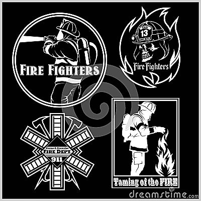 Firemans vector set - t-shirt graphics, fire department, sworn to protect Vector Illustration