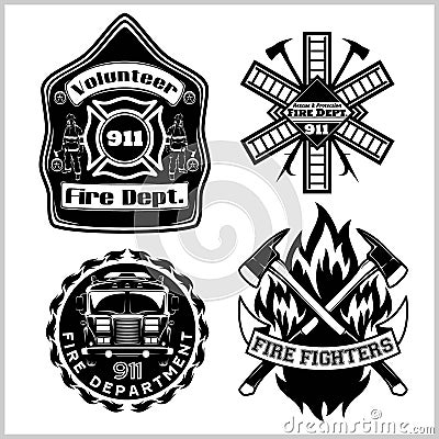 Firemans vector set - t-shirt graphics, fire department, sworn to protect Vector Illustration