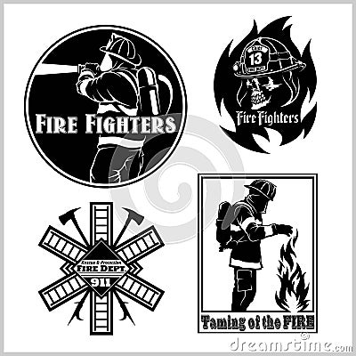 Firemans vector set - t-shirt graphics, fire department, sworn to protect Vector Illustration