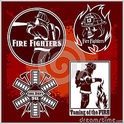 Firemans vector set - t-shirt graphics, fire department, sworn to protect Vector Illustration