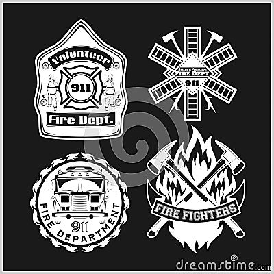 Firemans vector set - t-shirt graphics, fire department, sworn to protect Vector Illustration